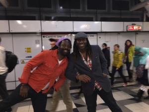 Marlon James, Kei Miller, London Underground, October 2014. Photo: Morgan Everett